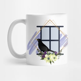 crow on window of flower Mug